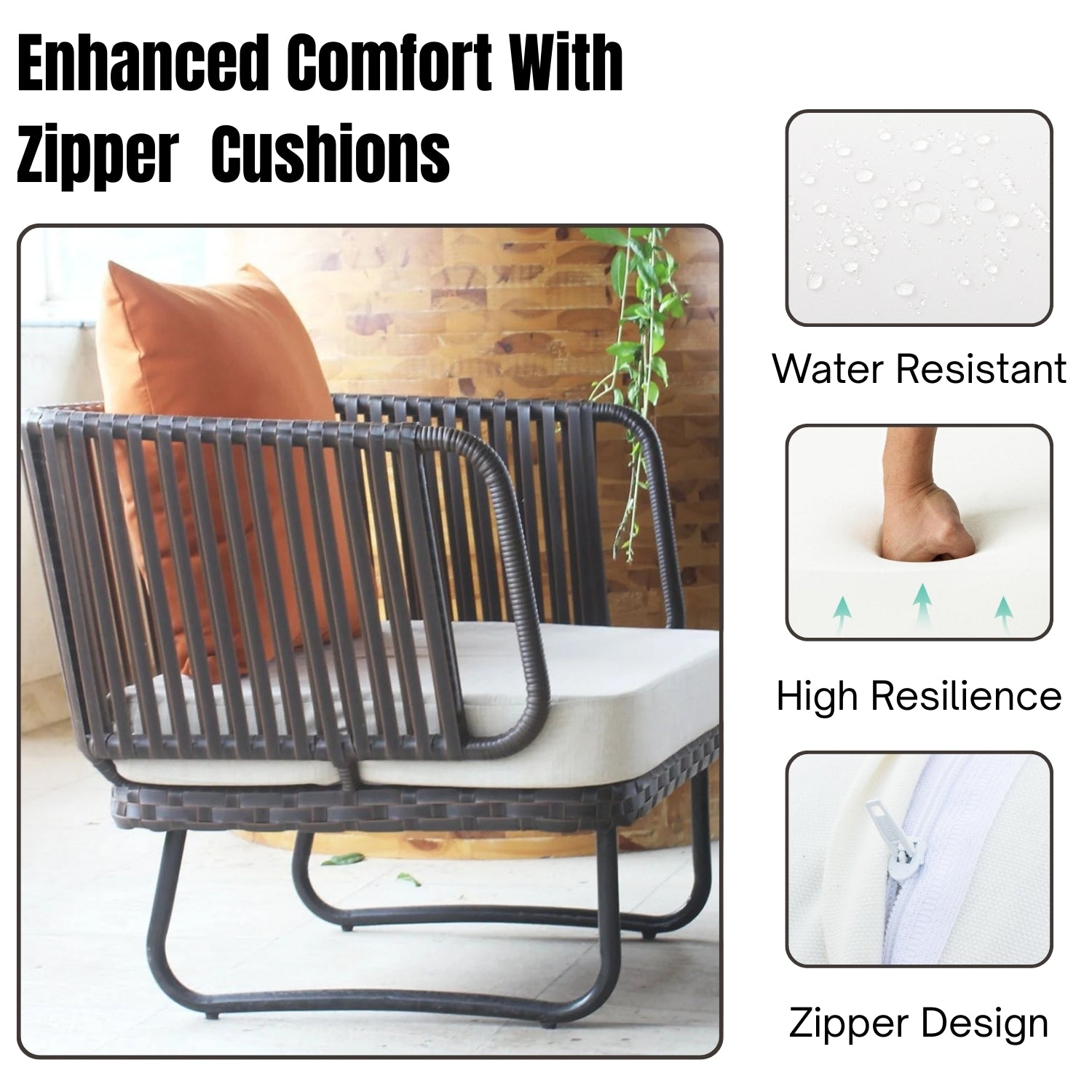 Outdoor Rope 4-Piece Patio Sofa Set with Wicker Top Table (Brown & White)