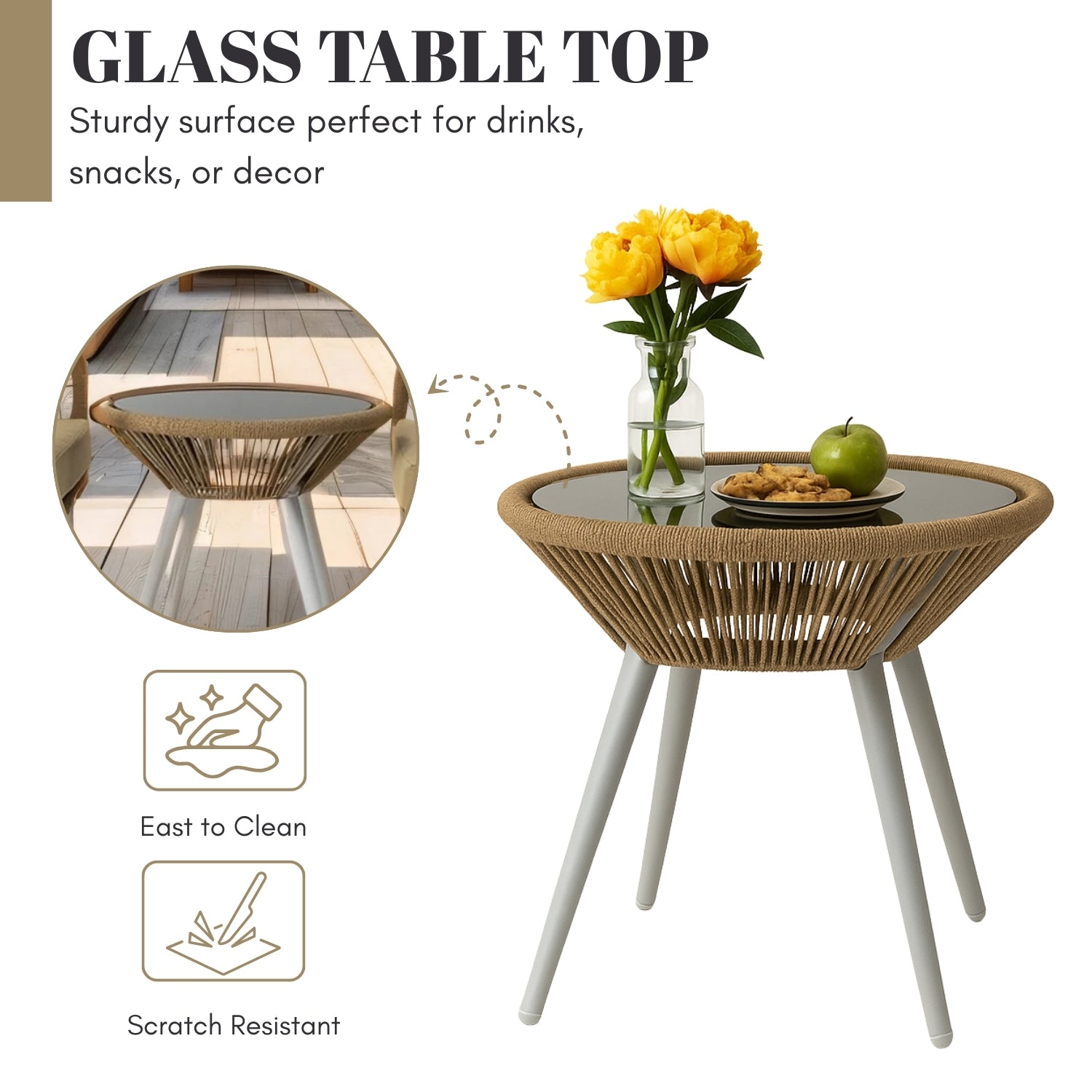 Outdoor Rope 3-Piece Patio Set (Beige & Dark Cream)