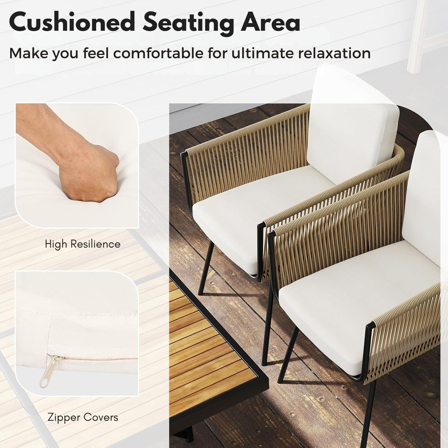 5-Piece Outdoor Patio Dining Set with Square Wood Tabletop