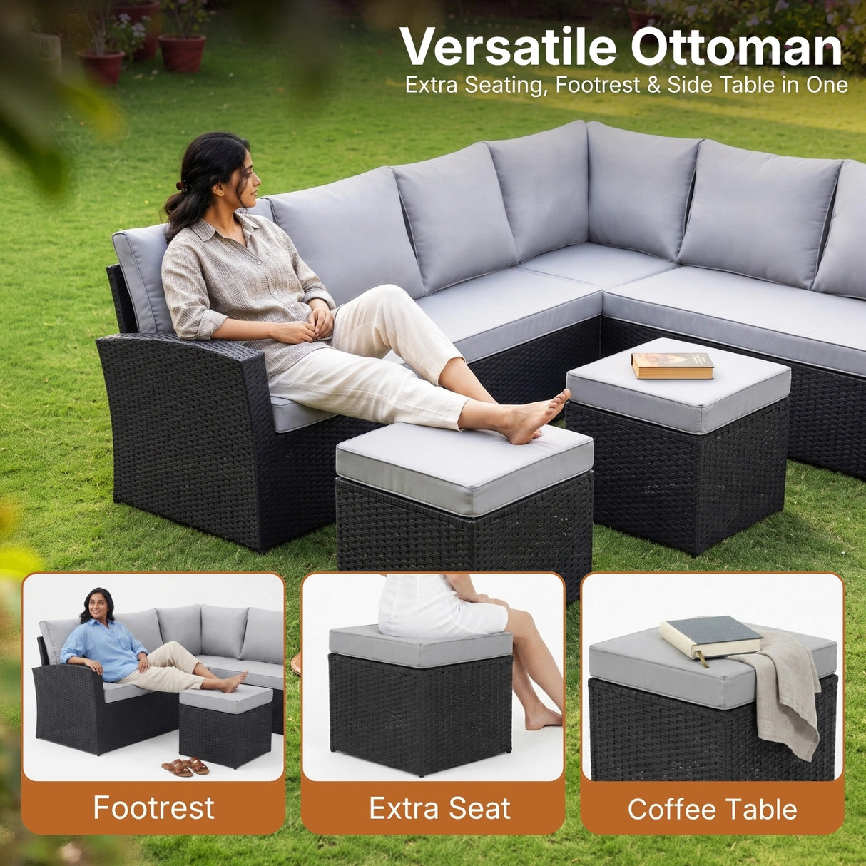 6-Piece All-Weather Wicker Patio Furniture Set (Black/Grey)