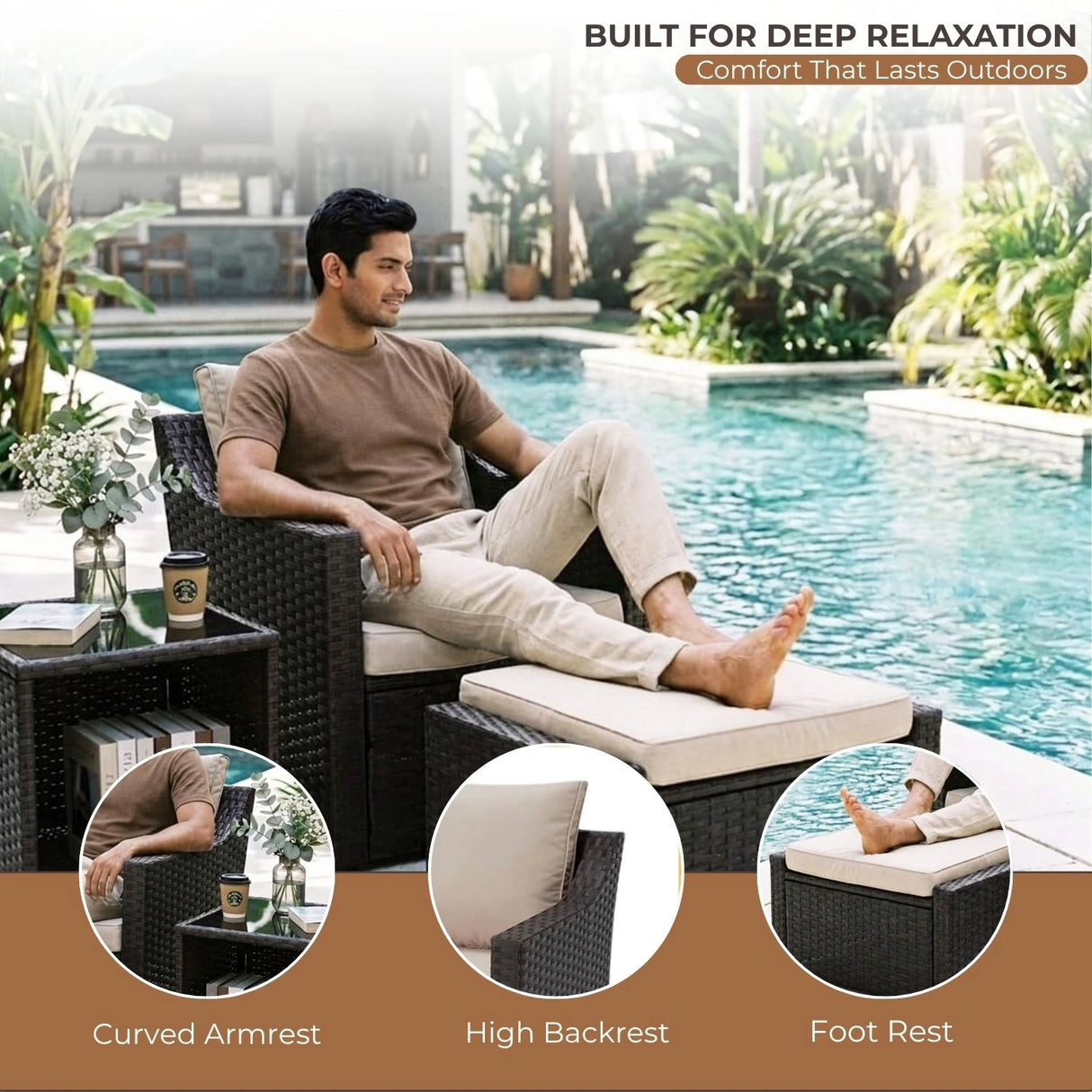 Outdoor Wicker 5-Piece Patio Sofa Set