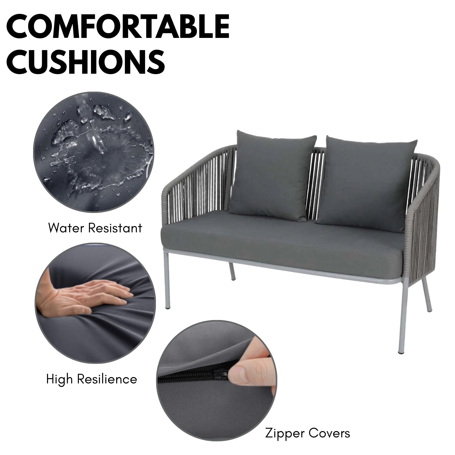 Outdoor 4 Piece Modern Woven Rope Sofa Set