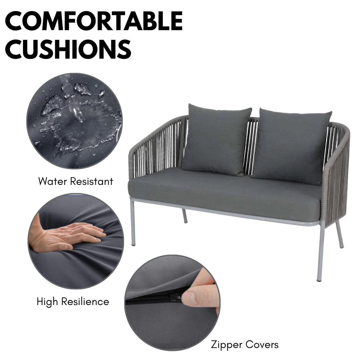 Outdoor 4 Piece Modern Woven Rope Sofa Set