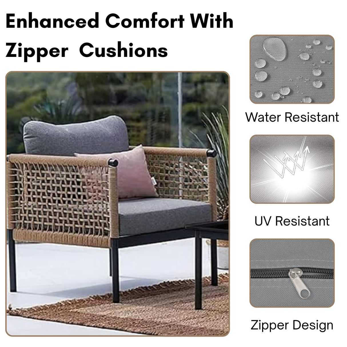 Outdoor Rope 4 Piece Sofa Set (Beige & Grey)