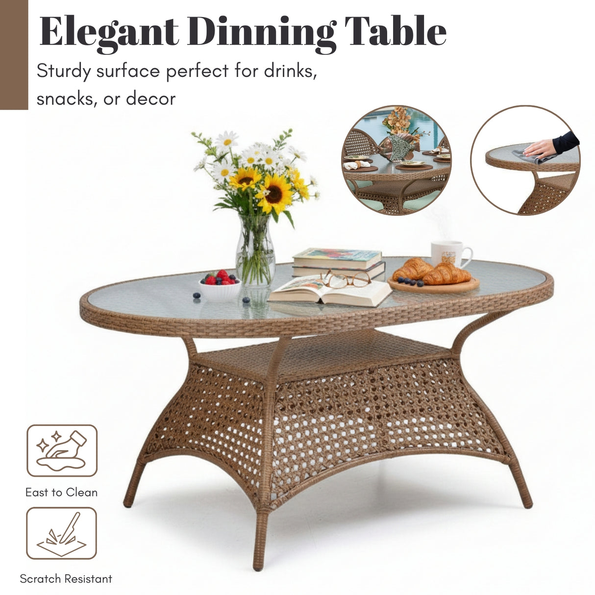 Outdoor All-Weather Resistant Rattan Wicker 7-Piece Dining Set