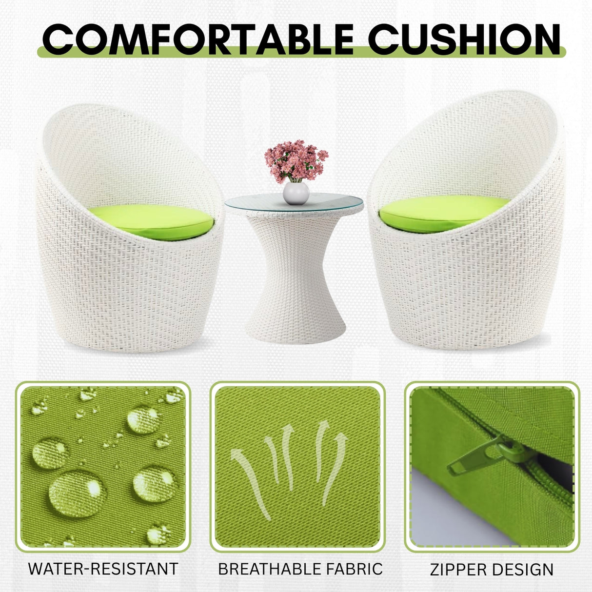 Outdoor Rattan Wicker 3-Piece Conversation Set