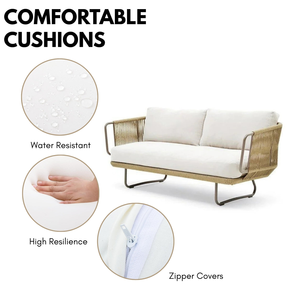 Outdoor 5pcs All-Weather Rope Sofa Set with Cushions (Beige & White)