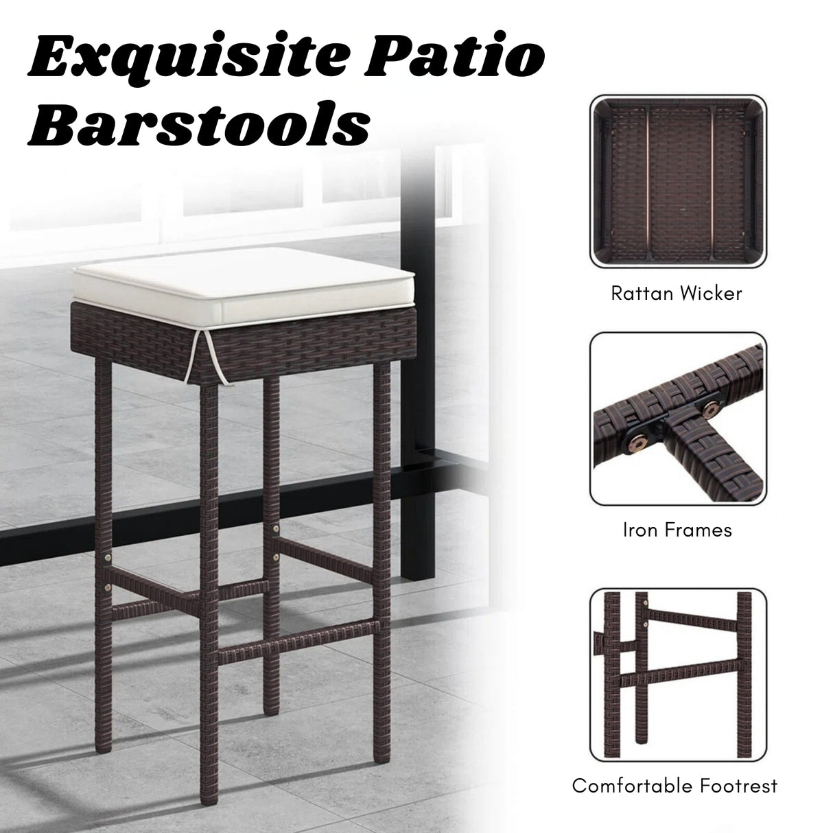 2-Piece Rattan Wicker Patio Bar Stools