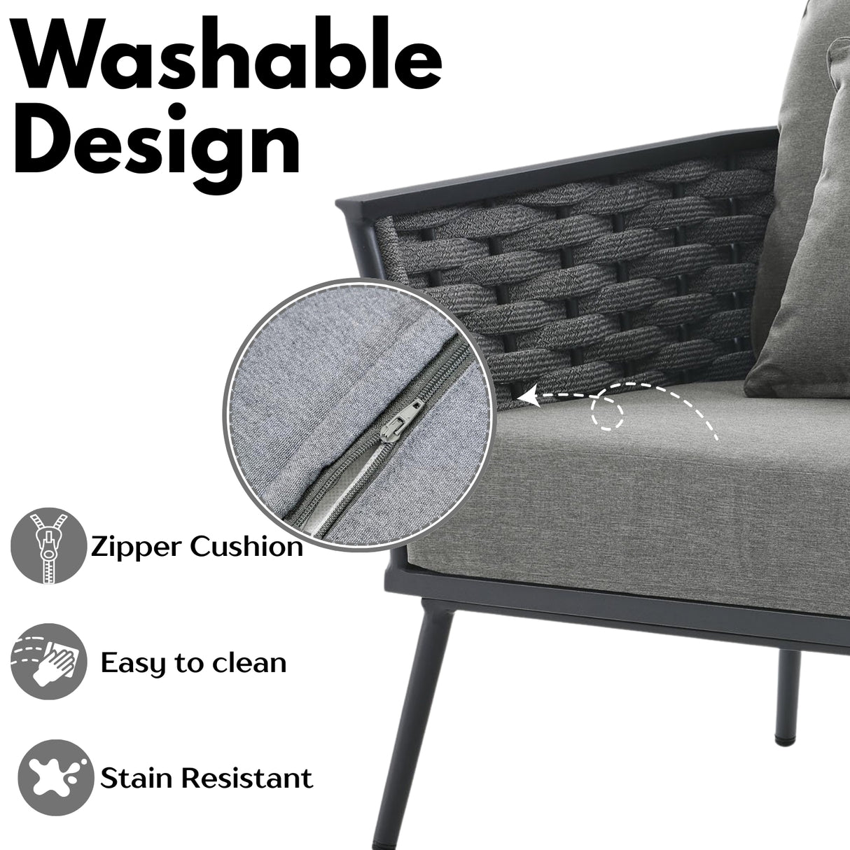 Outdoor Rope 3-Piece Patio Set With Wooden Top Table