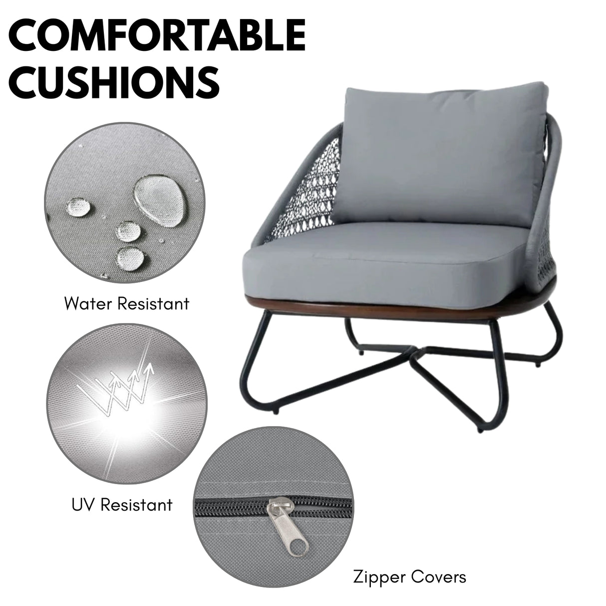 Outdoor Grey Rope 4-Piece Sofa Set With Wooden Top Table