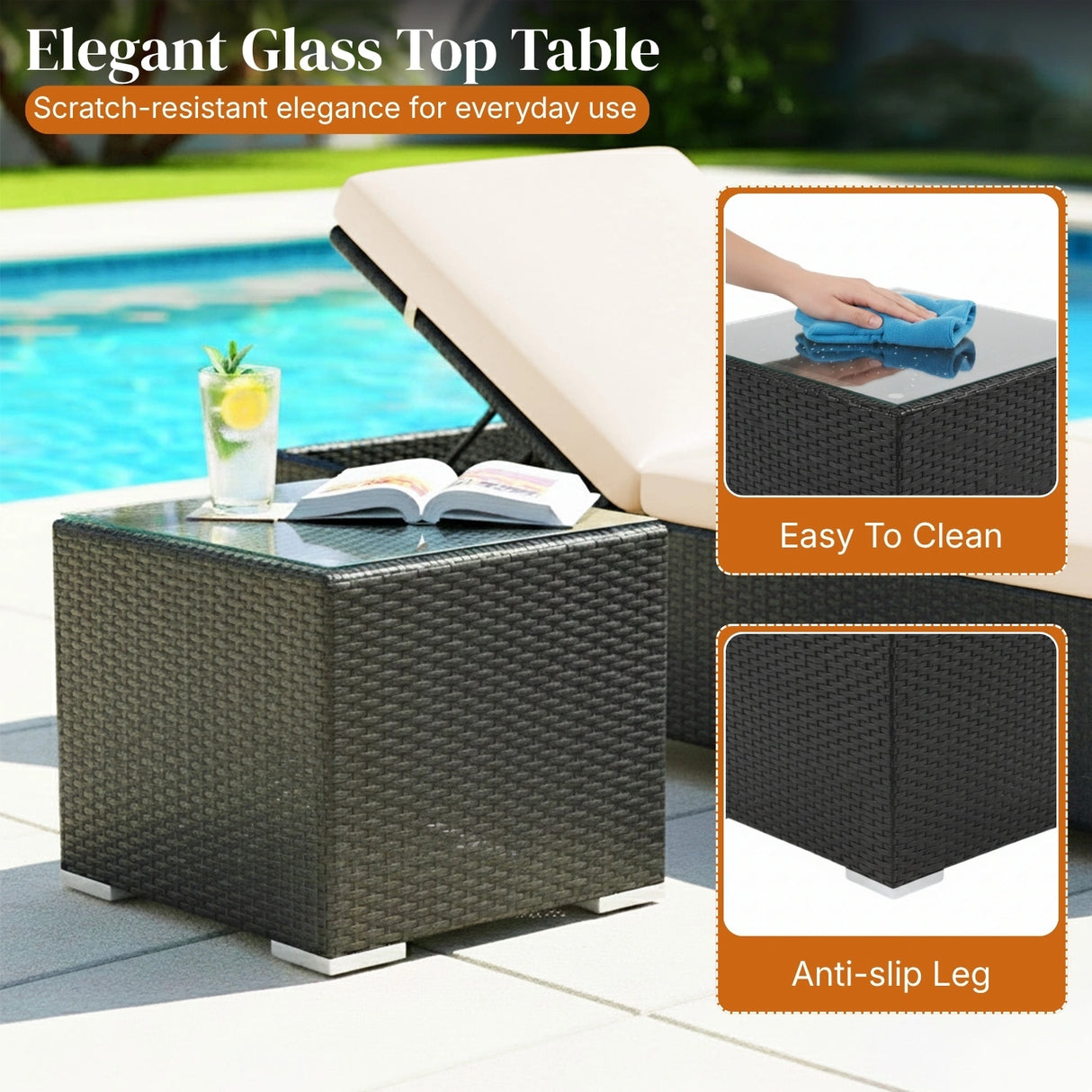 Outdoor Wicker Lounge Chairs Set of 2 With Side Table