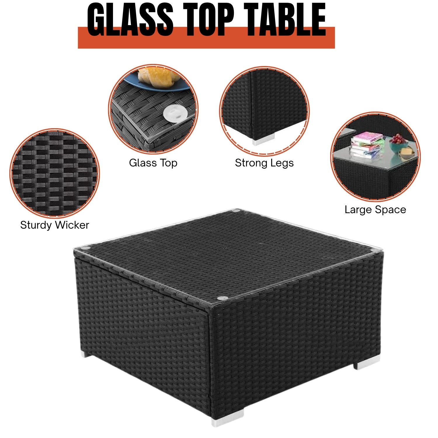 Outdoor Garden Conversation Sofa Set (Black/Orange)