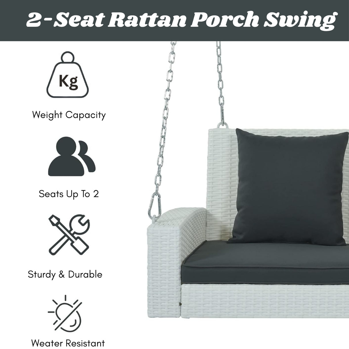 White Rattan Wicker Two Seater Sofa Swing