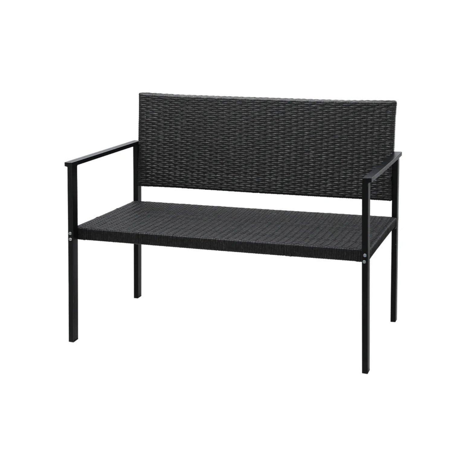 2-Seater Outdoor Garden Rattan Bench With Metal Frames