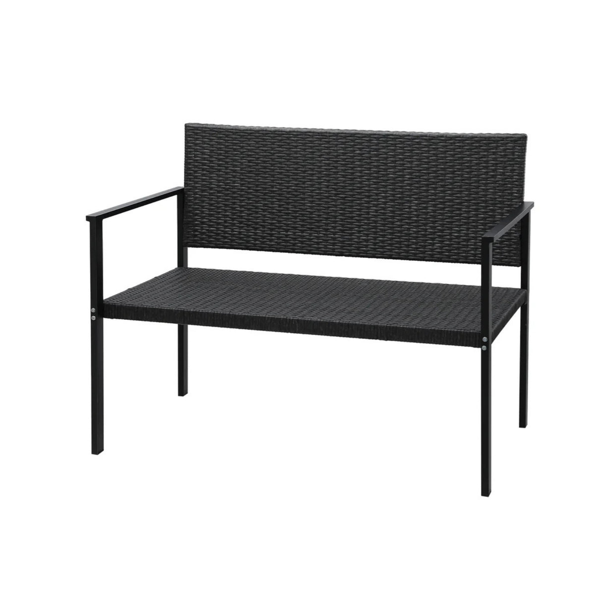 2-Seater Outdoor Garden Rattan Bench With Metal Frames