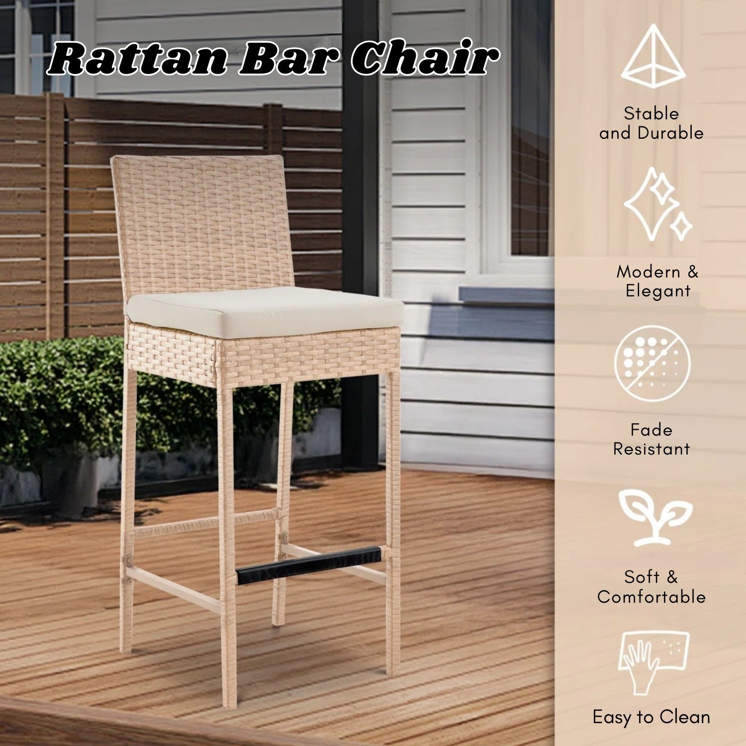 Outdoor Rattan Wicker Bar Chairs Set of 2