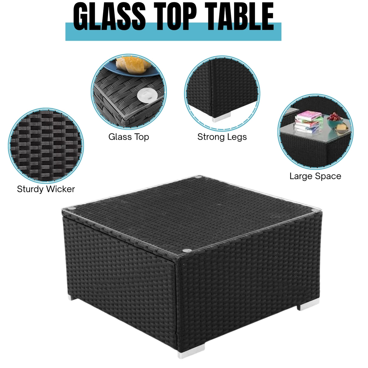 Outdoor Garden Conversation Sofa Set (Black/Sky-Blue)