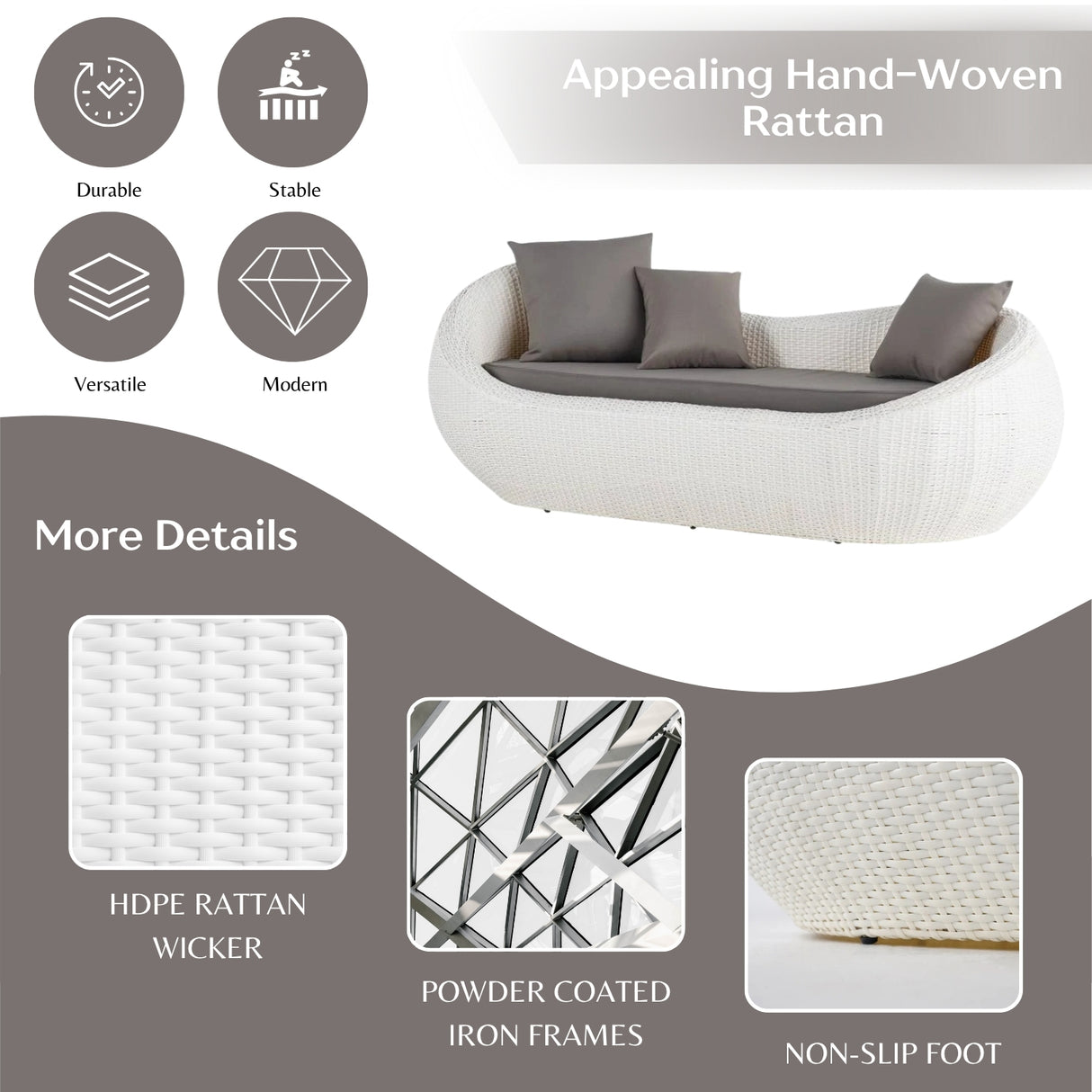 Outdoor Wicker 2 Seater Patio Garden Daybed