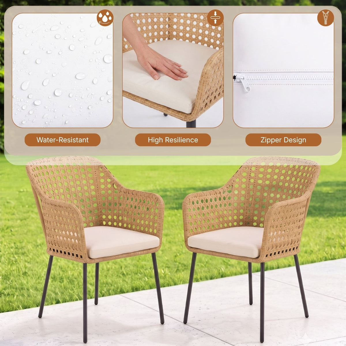 2-Piece Outdoor Rattan Wicker Patio Dining Chairs