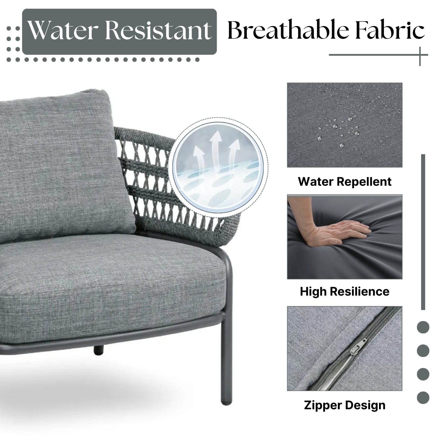 Outdoor Rope 4-Piece Patio Sofa Set with Glass Top Table (Grey)