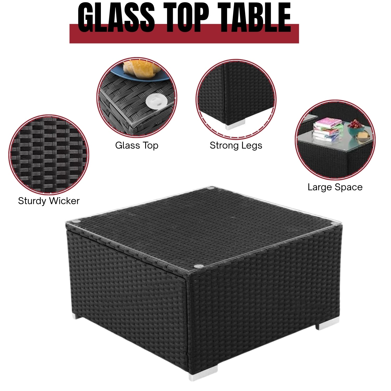 Outdoor Garden Conversation Sofa Set (Black/Red)