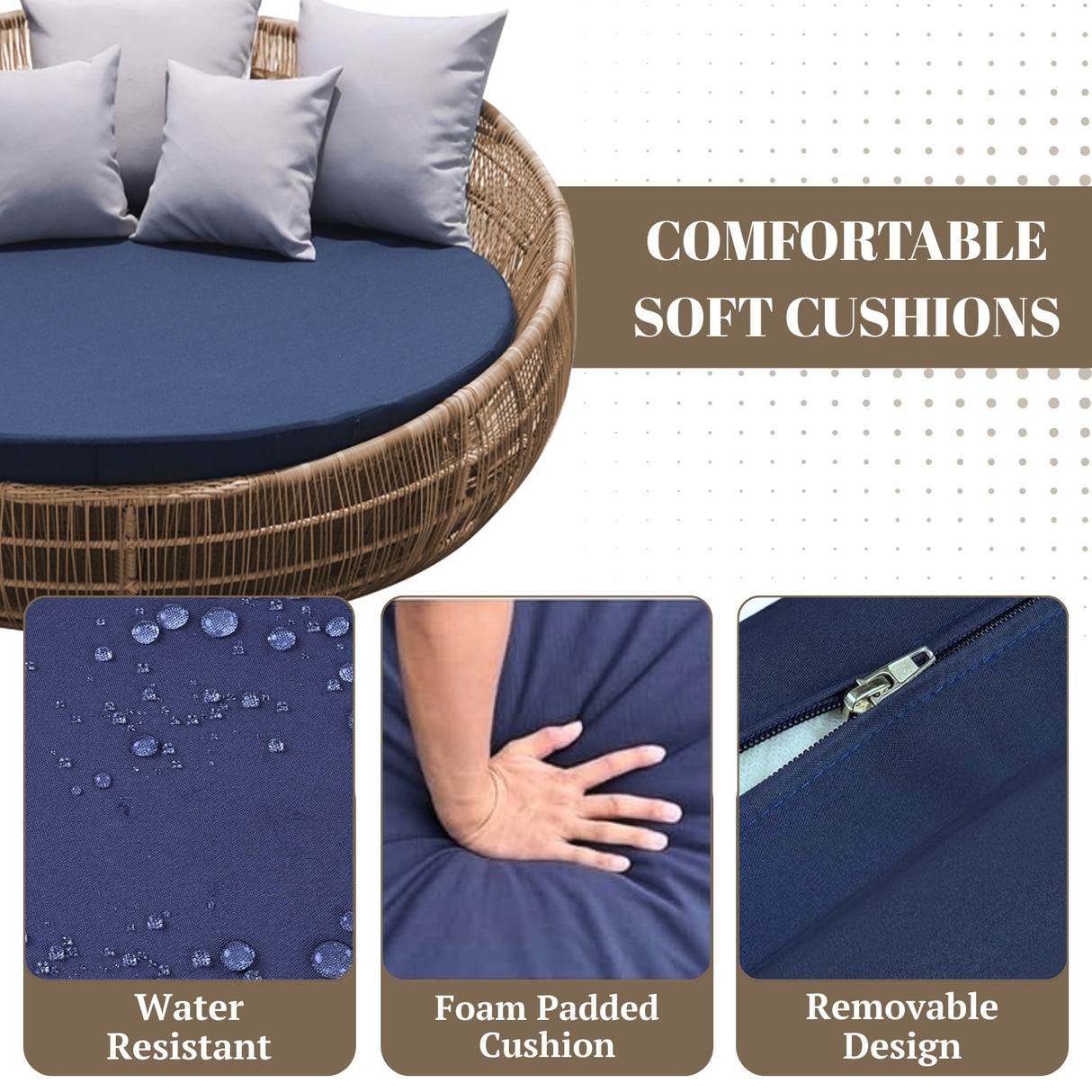 Outdoor Round Beige Rope Daybed Sofa