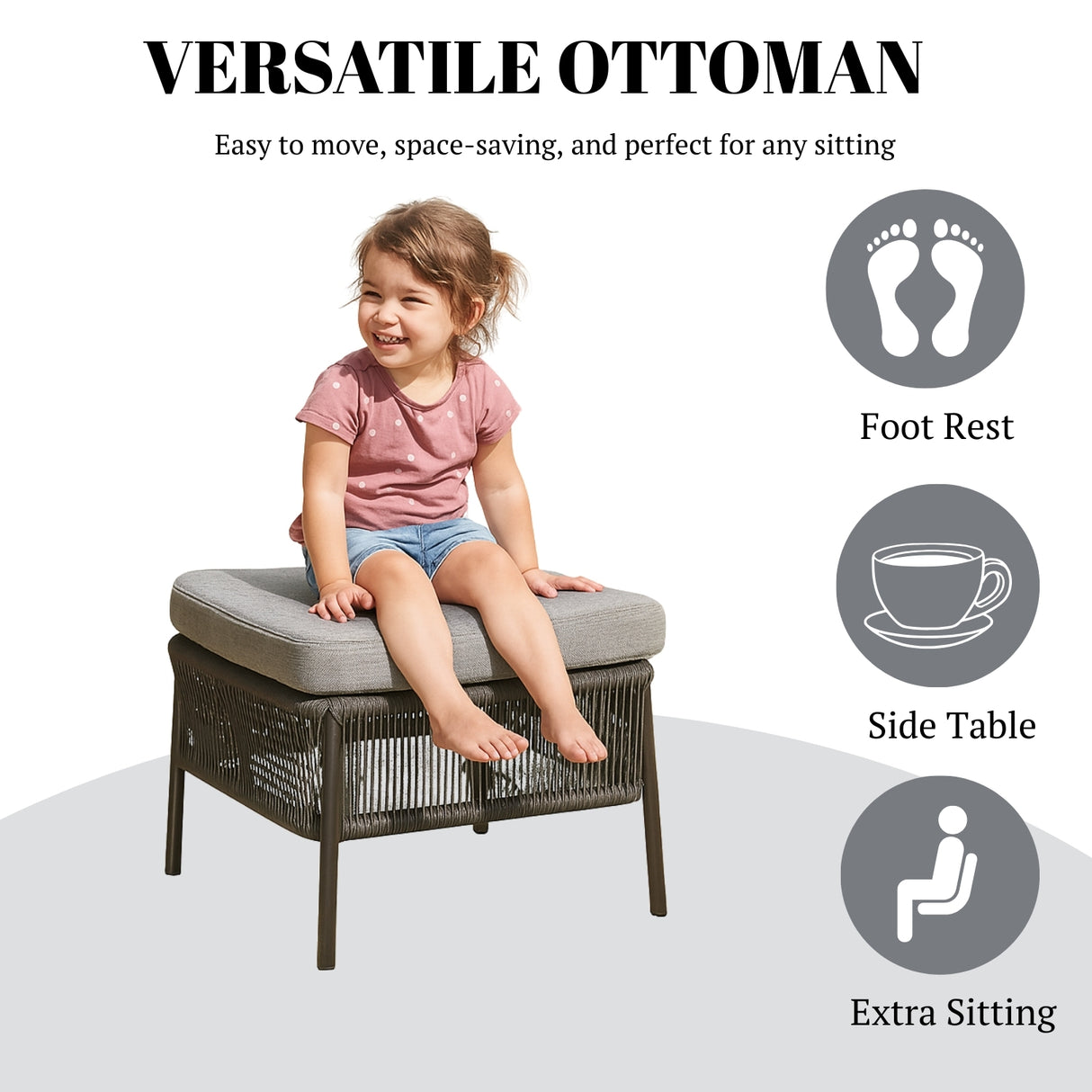 Outdoor Rope 2 Seater Patio Daybed With Side Table & Ottoman