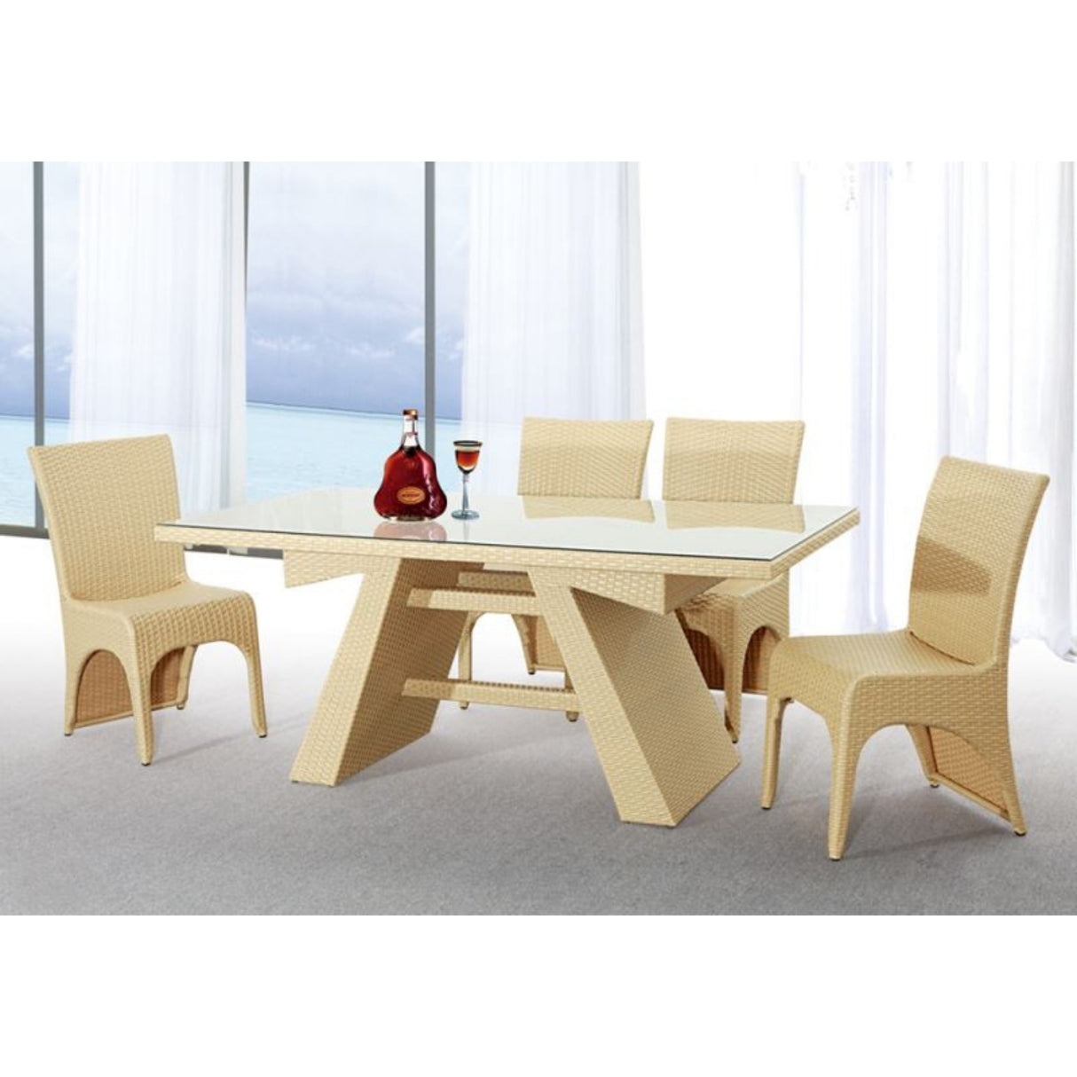 5-Piece Outdoor Patio Dining Set With Rattan Chairs