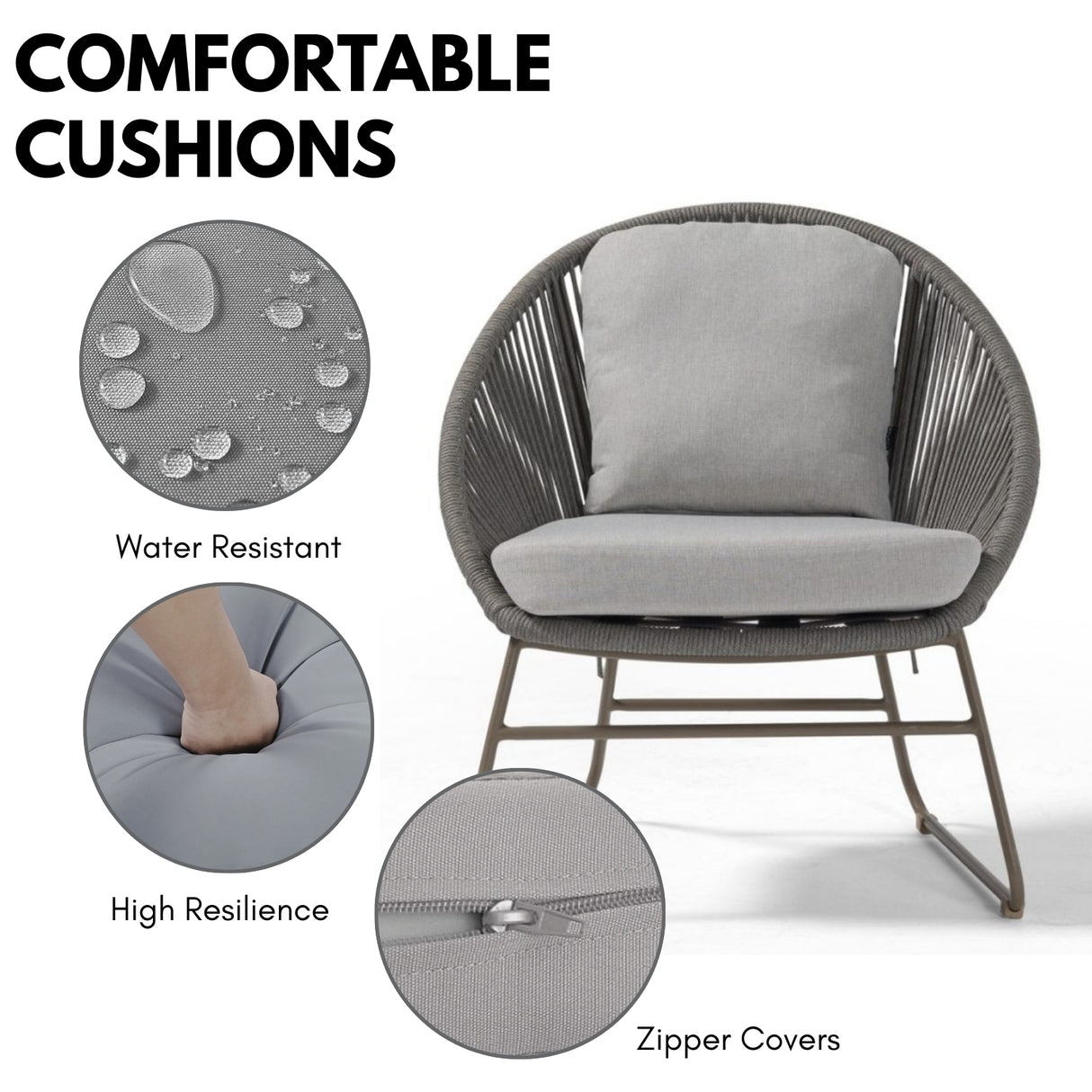 Outdoor Rope 4-Piece Patio Sofa Set with Glass Top Tables