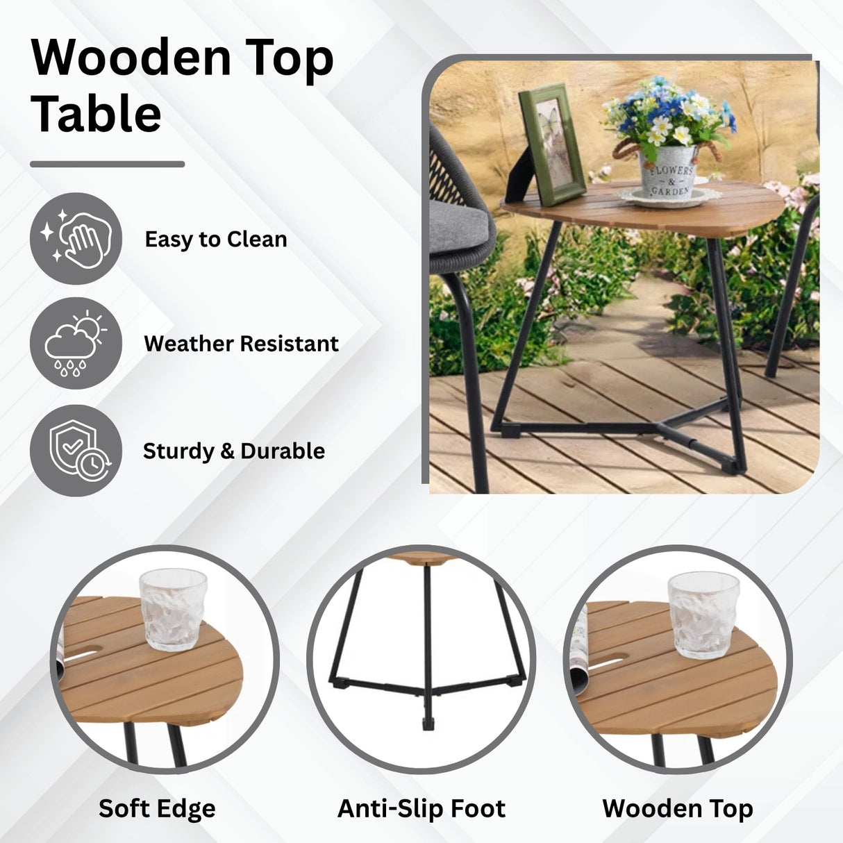 3 Piece Garden Outdoor Rope Patio Set