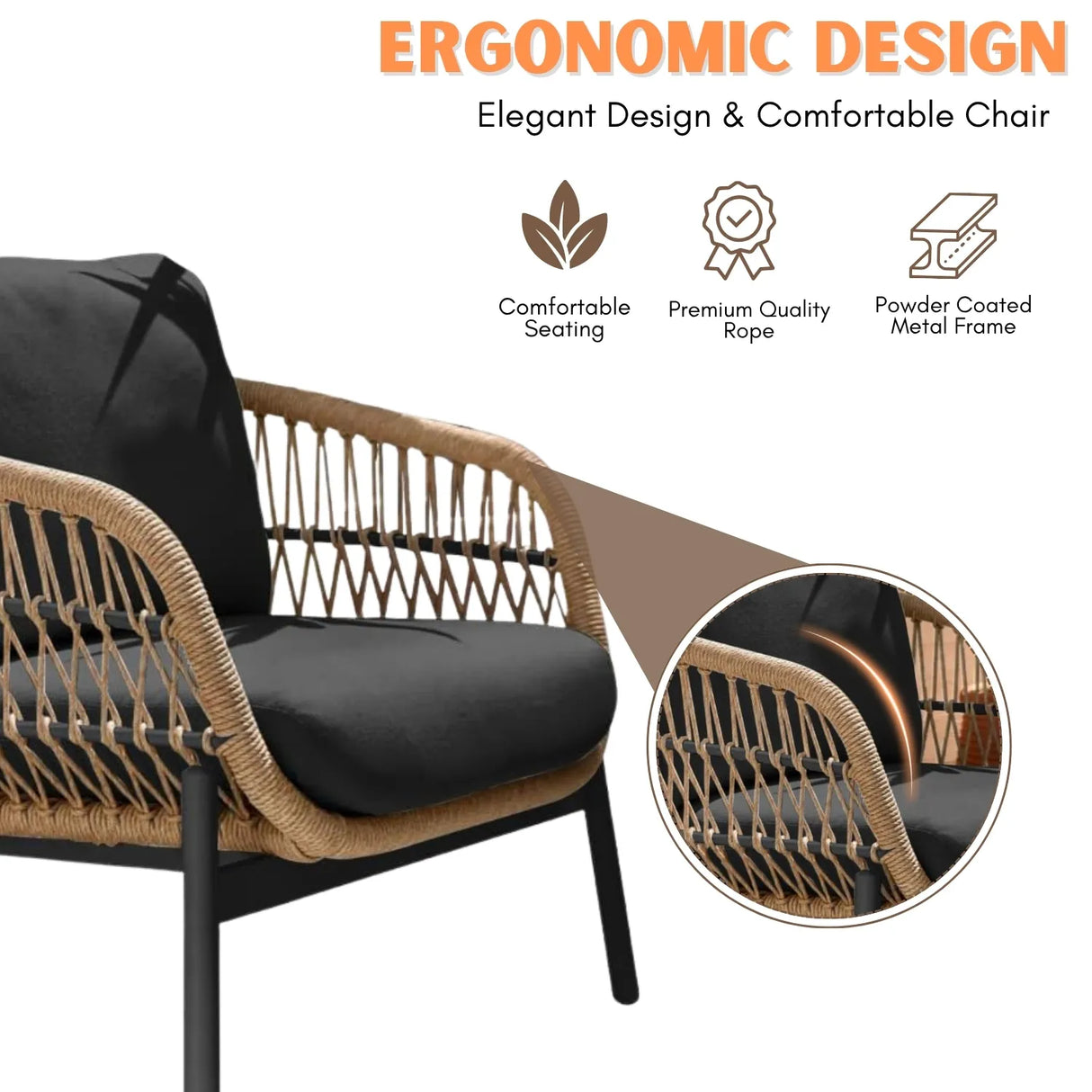 Outdoor 4 Seater Rope Conversation Sofa Set