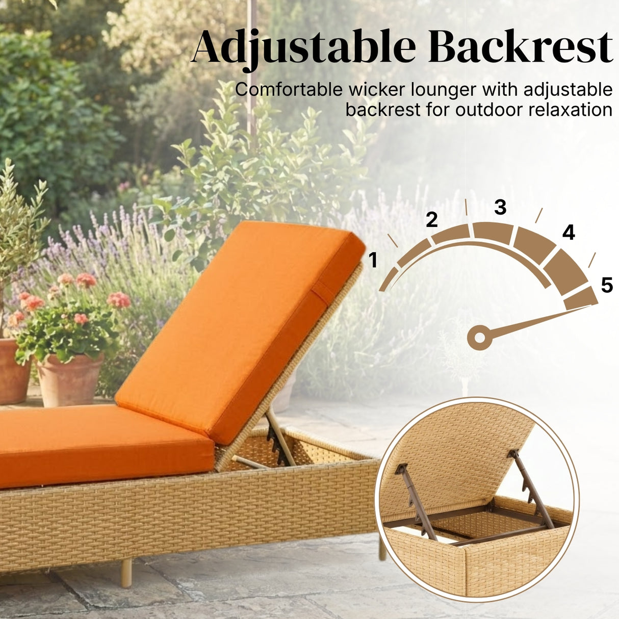 Outdoor Wicker Rattan Lounger Set of 2 with Patio Umbrella (Beige & Orange)