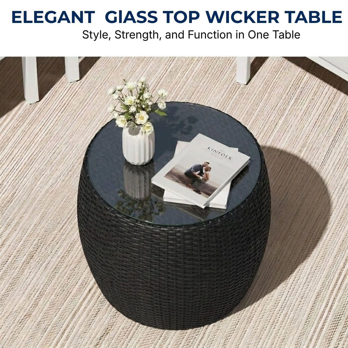 Outdoor Rattan Wicker Daybed with Glass Top Table