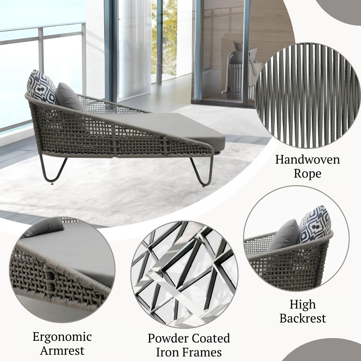 Outdoor Rope Patio Furniture Daybed (Grey)