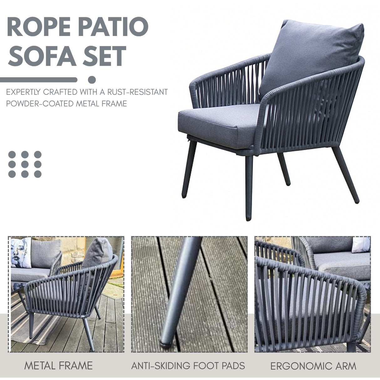 4 Piece Outdoor All-Weather Rope Sofa Set