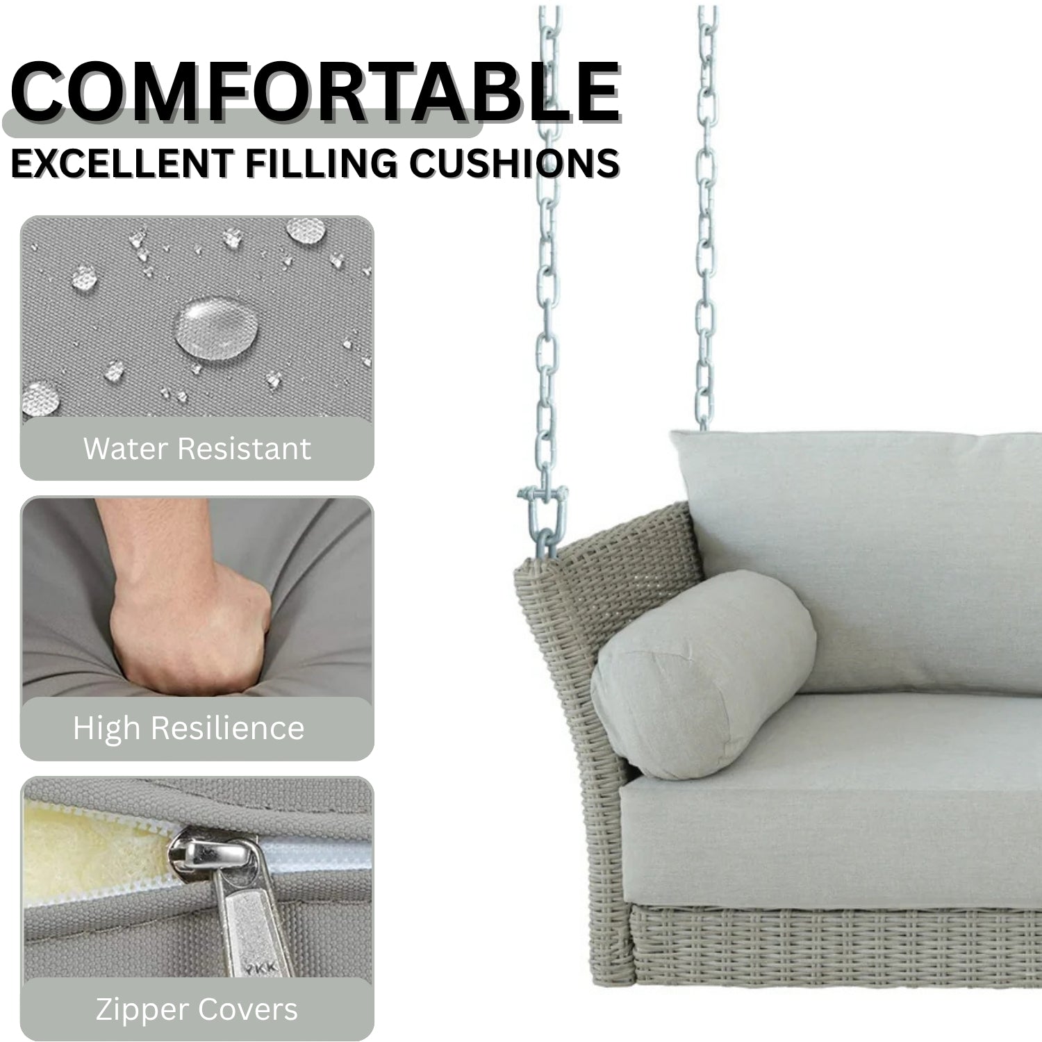 Outdoor Rattan Wicker Hanging Swing Chair with Cushion