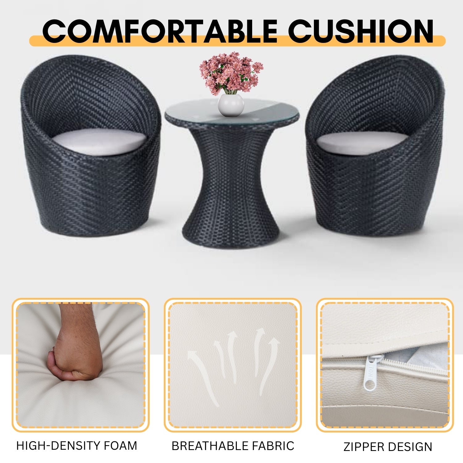 Outdoor Rattan Wicker 3-Piece Conversation Set