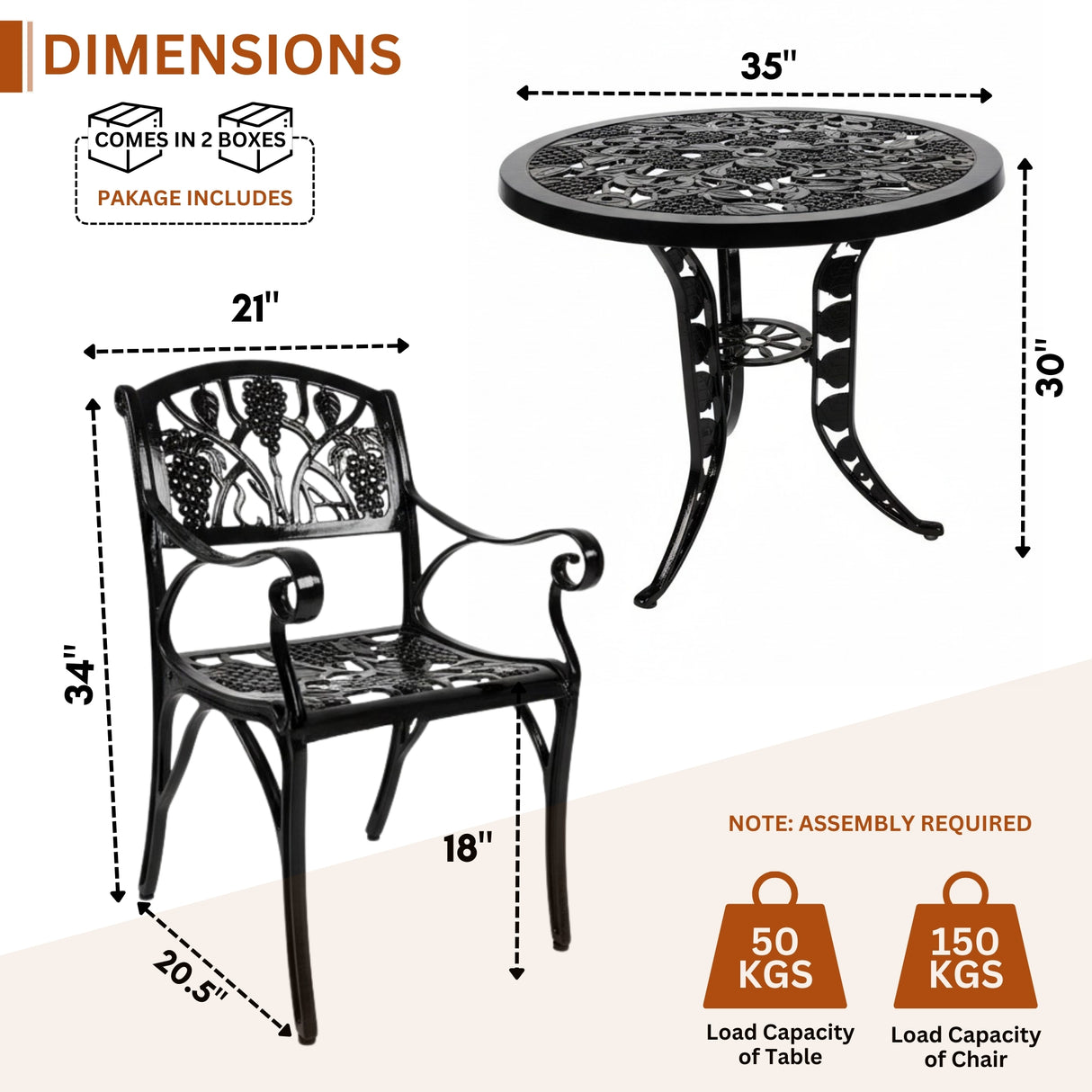 Outdoor 3-Piece Cast Aluminum Patio Bistro Set (Black)
