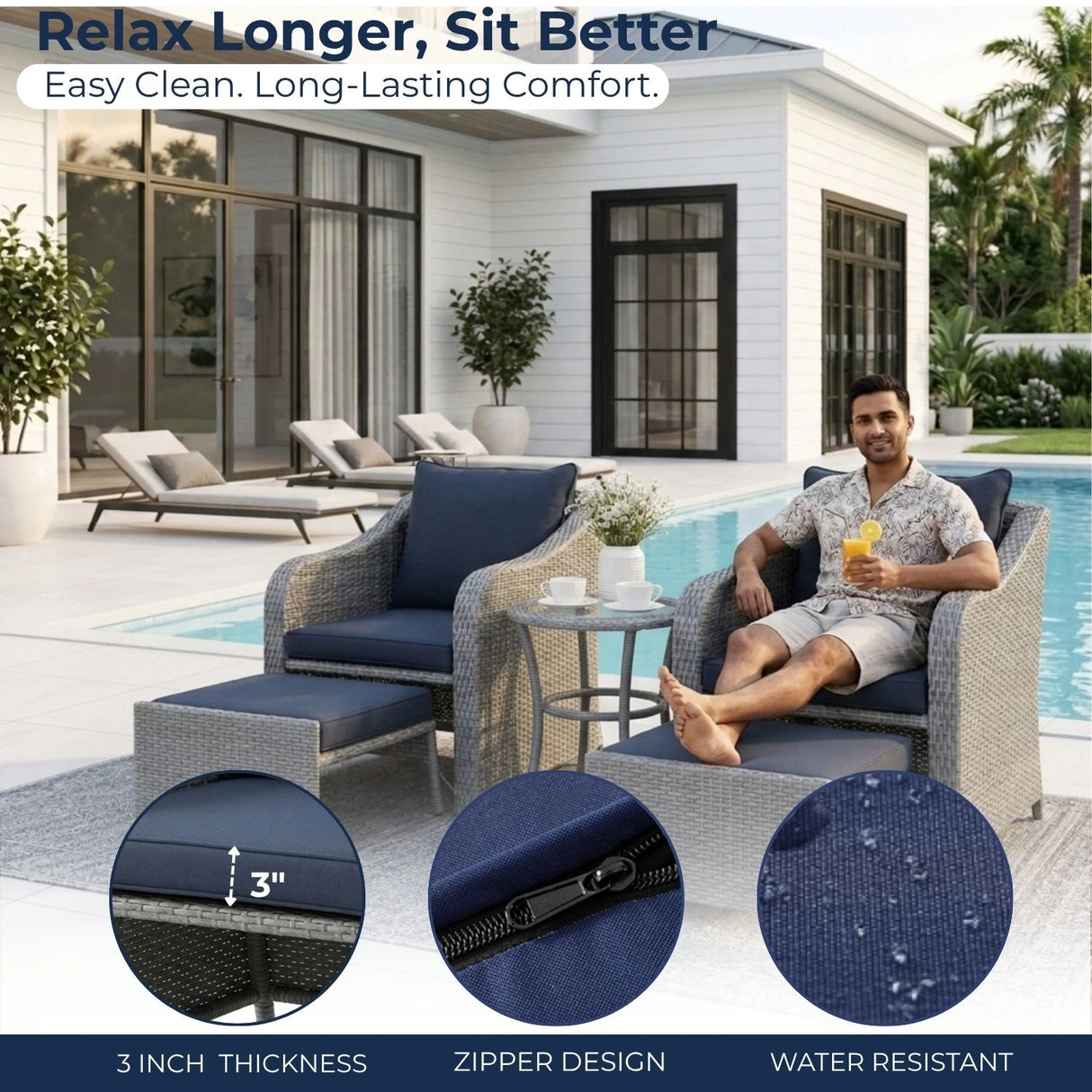 Outdoor Rattan Wicker 5 Piece Patio Sofa Set