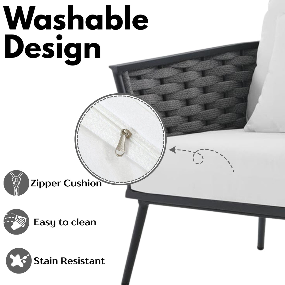 Outdoor Rope 3-Piece Patio Set With Wooden Top Table