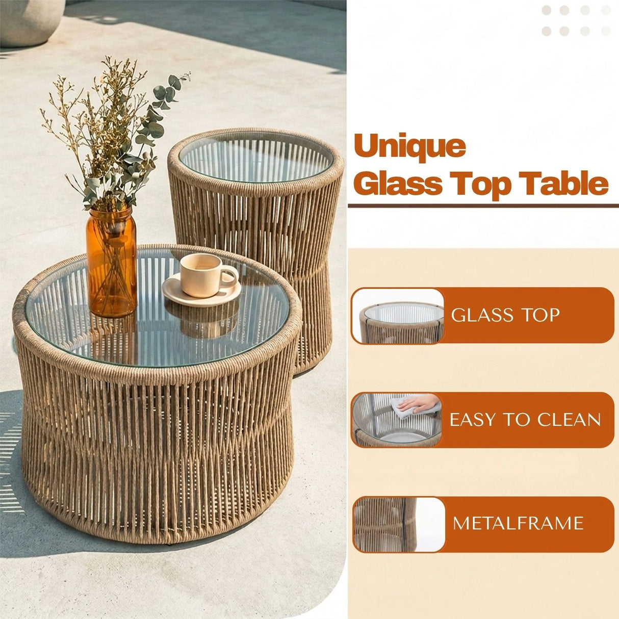 Outdoor Patio Rope Daybed With Center and Side Tables