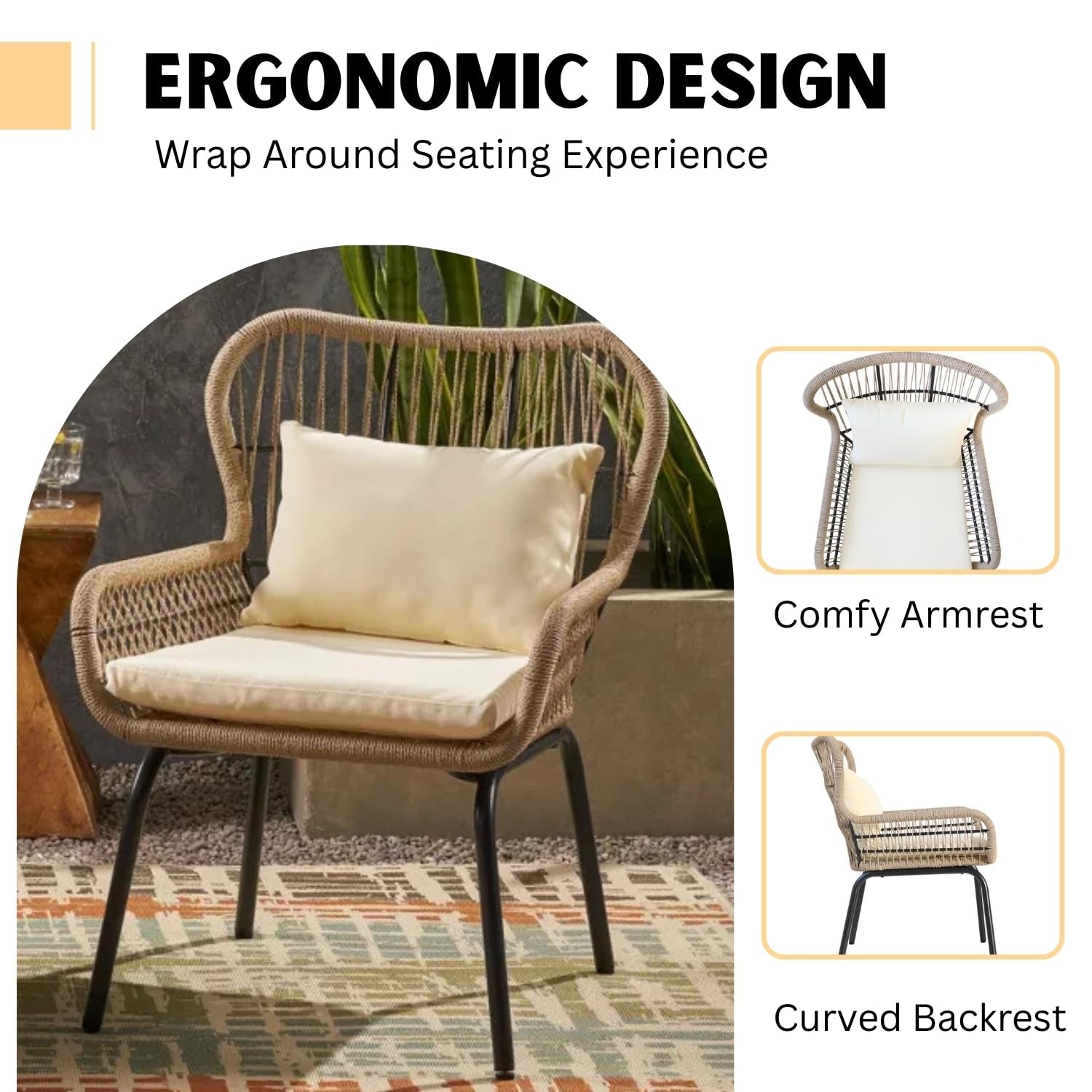 Outdoor Patio Garden 3 Piece All Weather Resistant Furniture Set