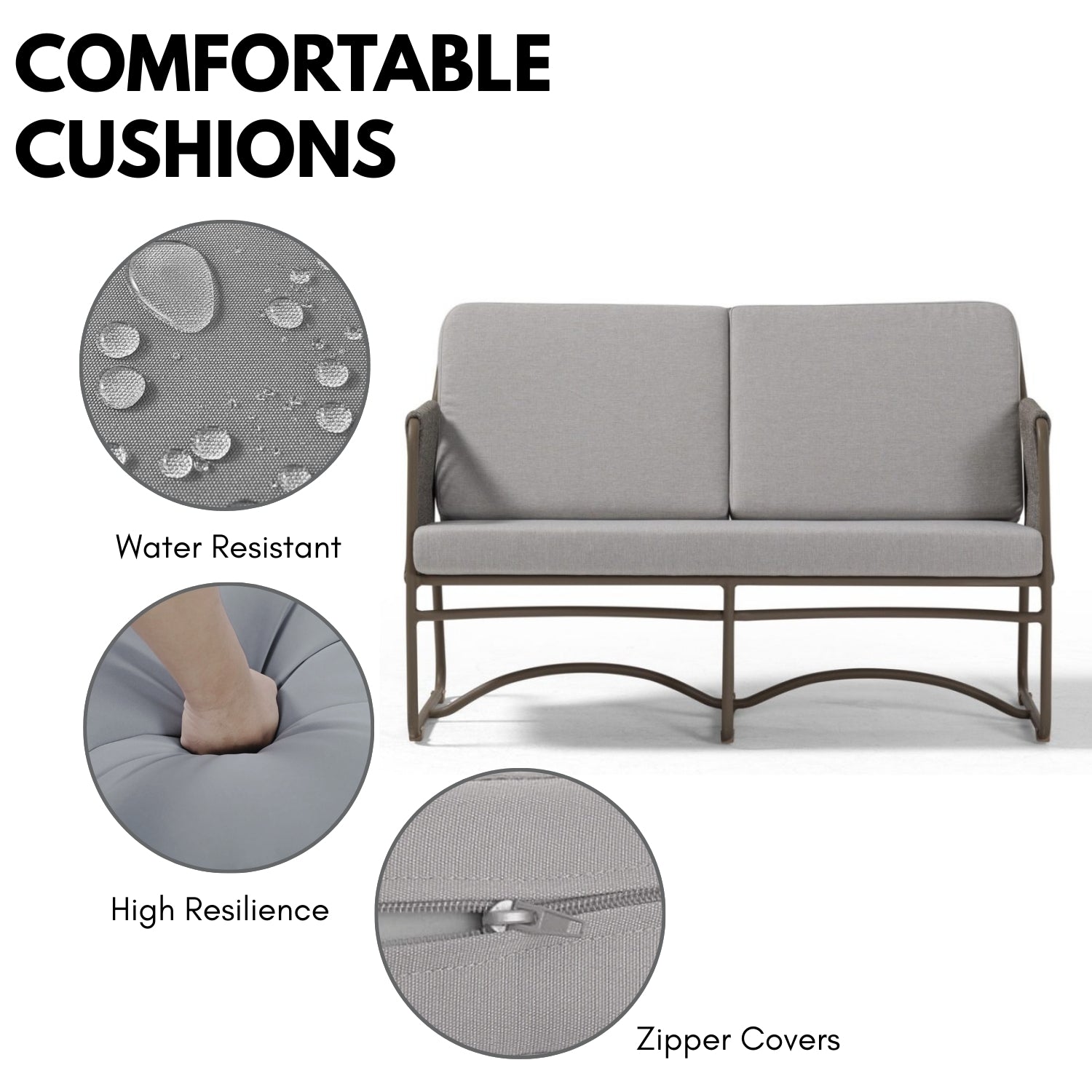 Outdoor Rope Loveseat Sofa Set With Wooden Top Table