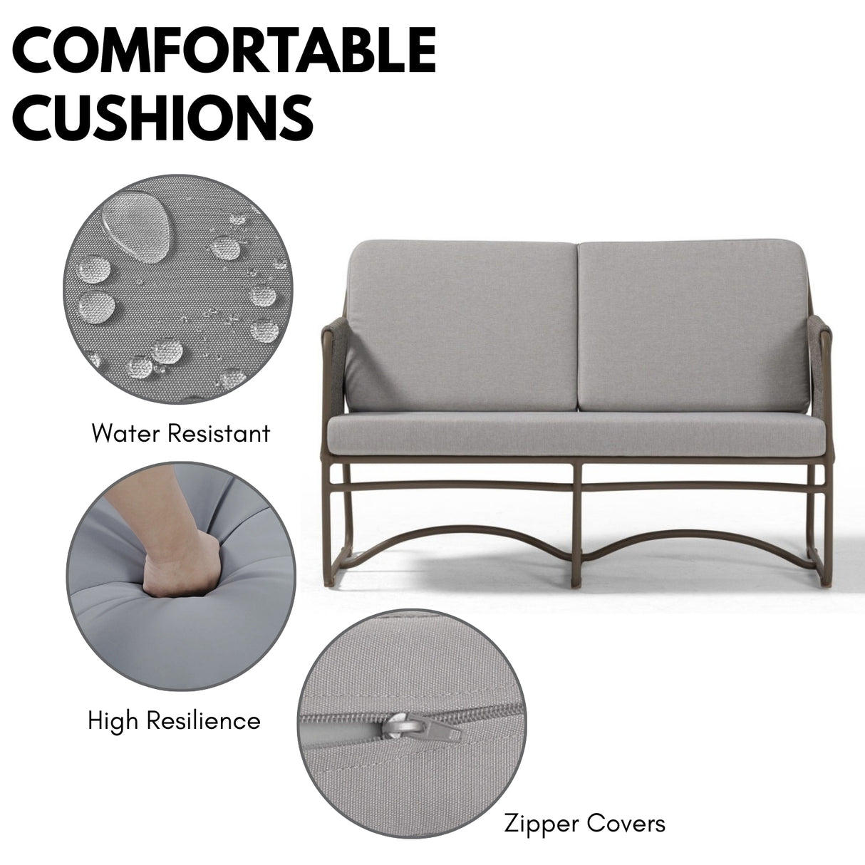 Outdoor Rope Loveseat Sofa Set With Wooden Top Table