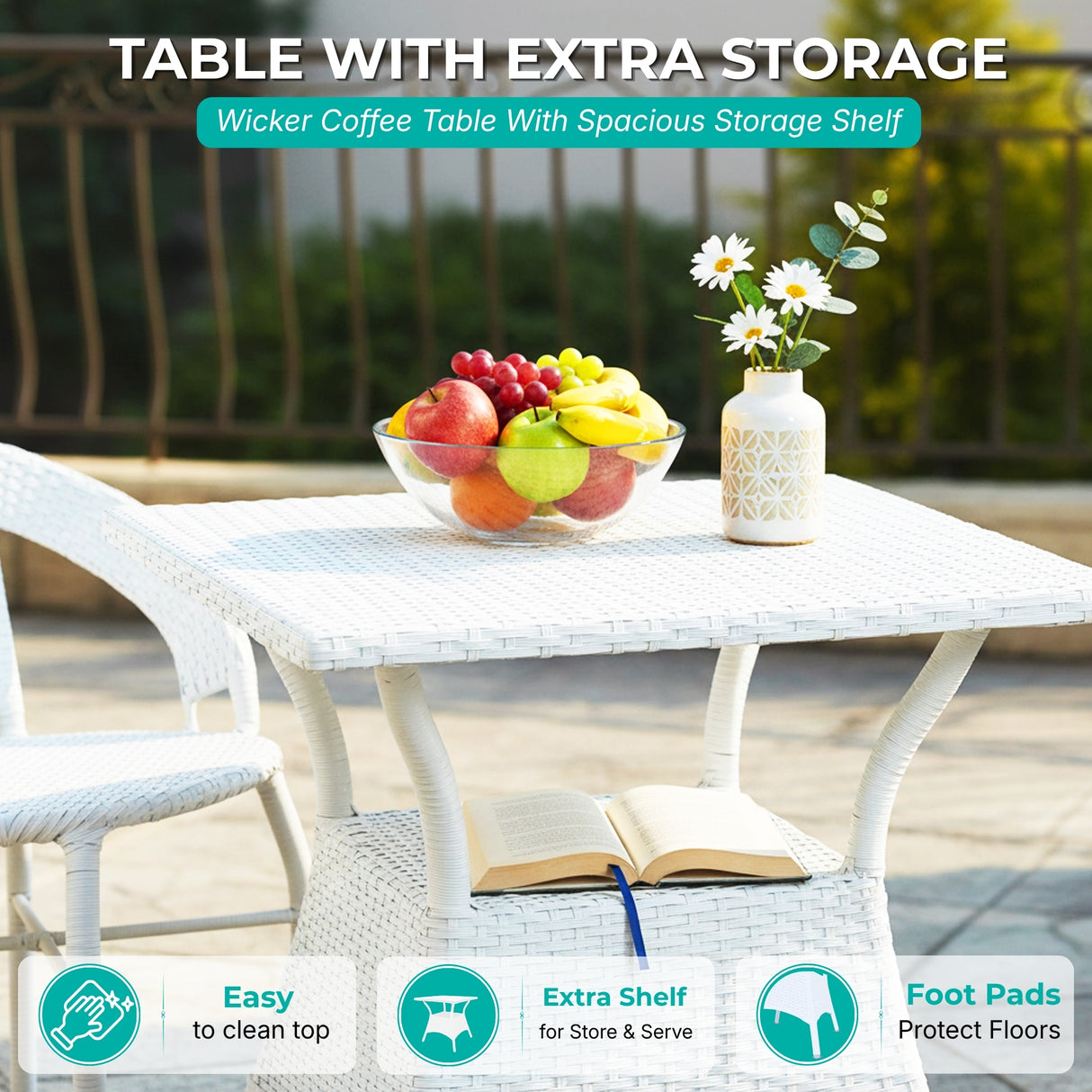 Outdoor Wicker 3 Piece Patio Bistro Set (White)