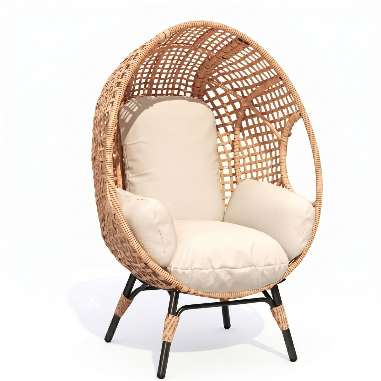 Outdoor Wicker Egg Chair with Cushions (Beige)