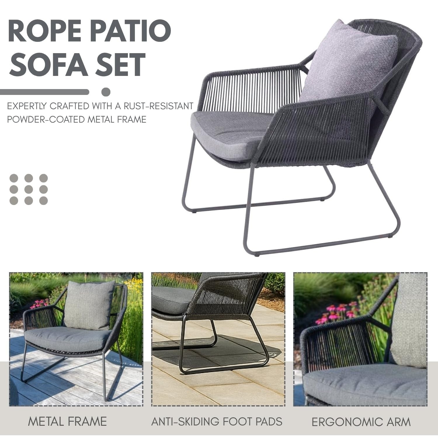 4 Piece Outdoor All-Weather Rope Sofa Set
