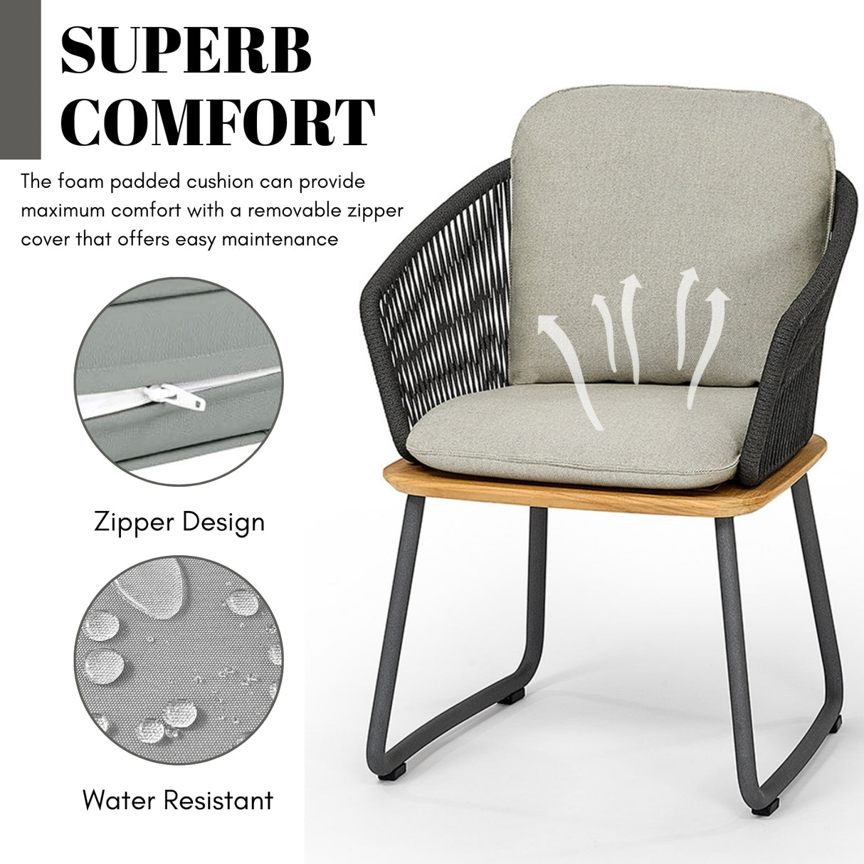 7-Piece Outdoor Patio Dining Set With Wooden Tabletop