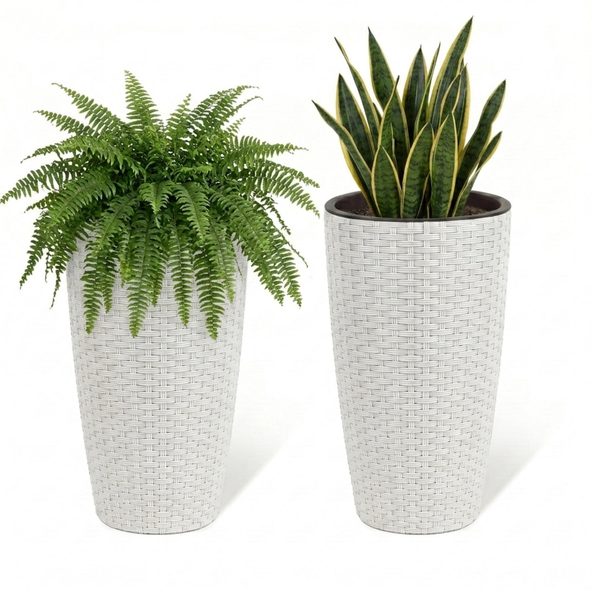 2-Piece Outdoor Wicker Planter Set (White)
