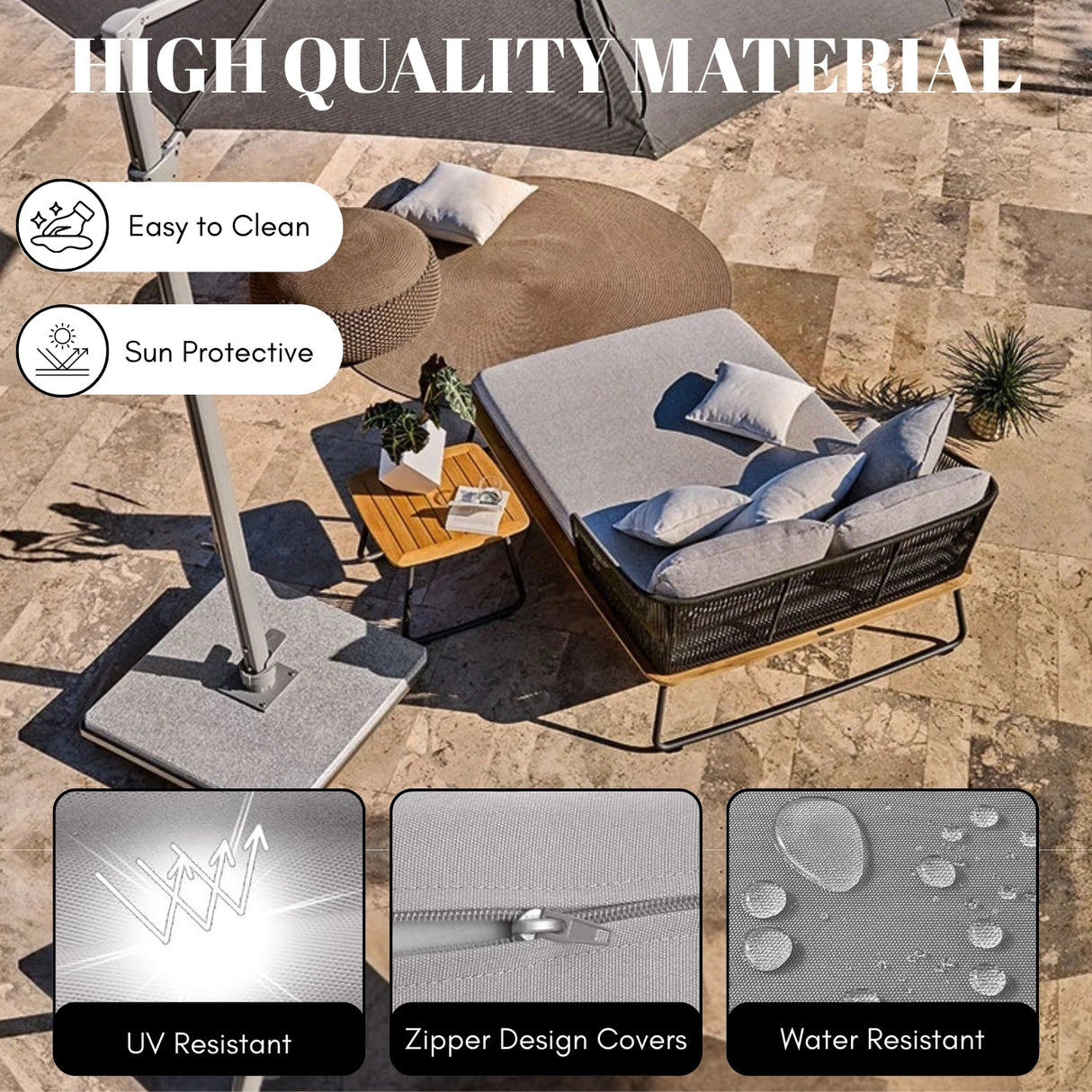 Outdoor Rope 2 Seater Patio Daybed With Wooden Top Side Table